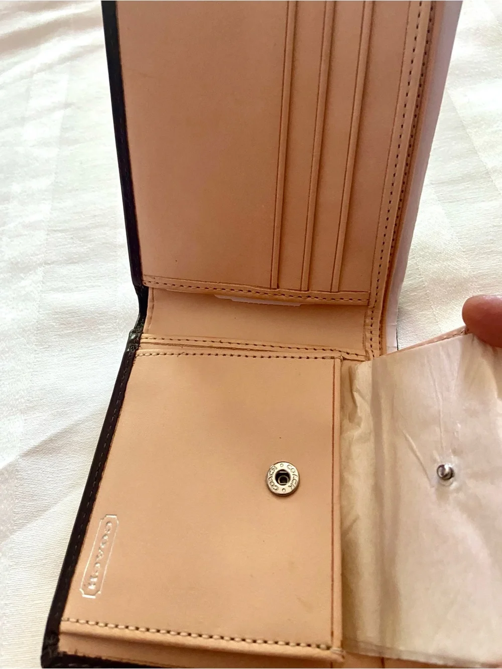 Coach Calf Leather Bi-Fold Wallet in Dark Brown with Cowhide Tan Interior